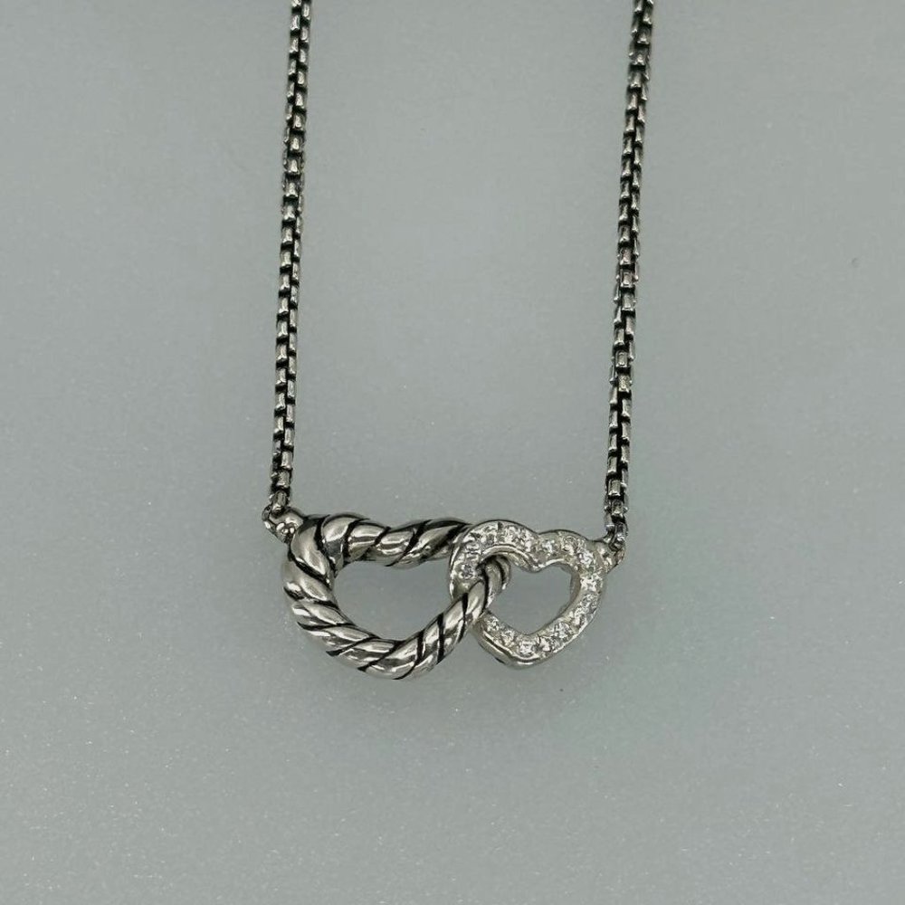 Authentic David Yurman Interlocked Hearts Pendant with Pave Diamonds